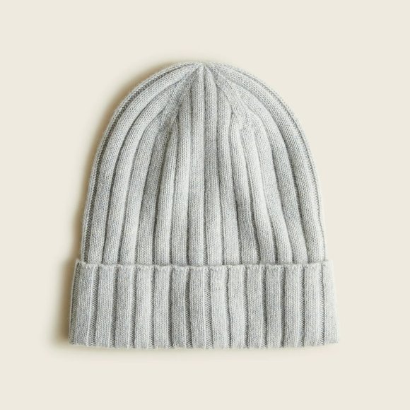 J. Crew Ribbed Cashmere Beanie Grey - Picture 1 of 4
